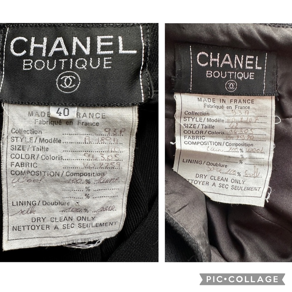 VINTAGE 1993 CHANEL BOUTIQUE BLACK WOOL CREPE SUIT JACKET LONG SKIRT 40 42 8 10 - Picture 10 of 10